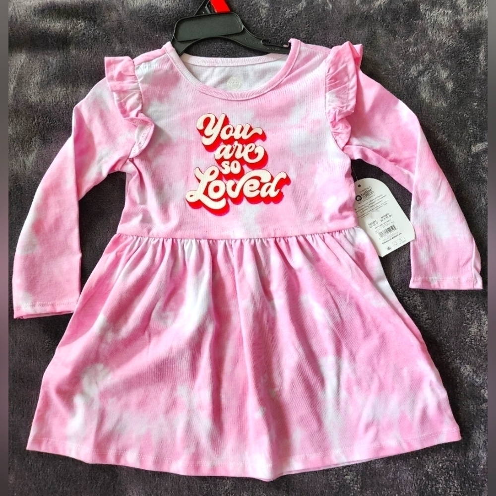 New toddler girl Valentine's day long sleeve knee-length dress, size 12 m - 4t